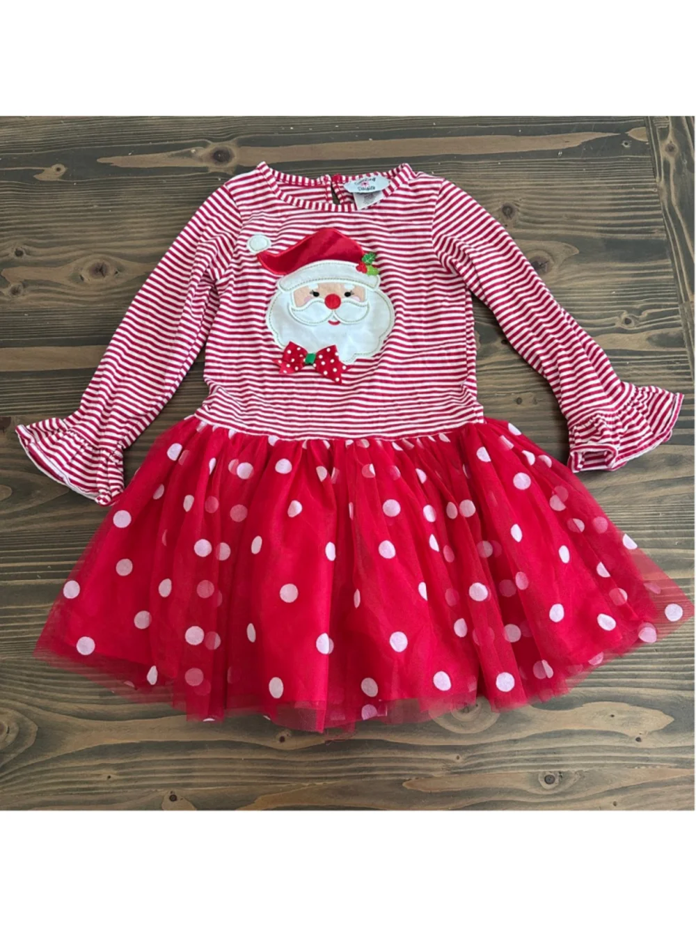 Girls Santa Christmas Dress 6 Red Tulle Polka Dot Holiday Party